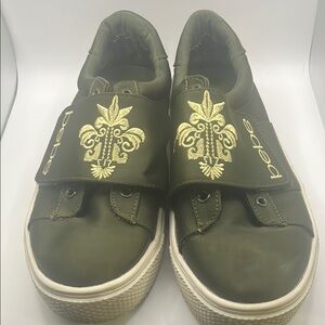 bebe Olive Green Sneakers with Gold Embroidery